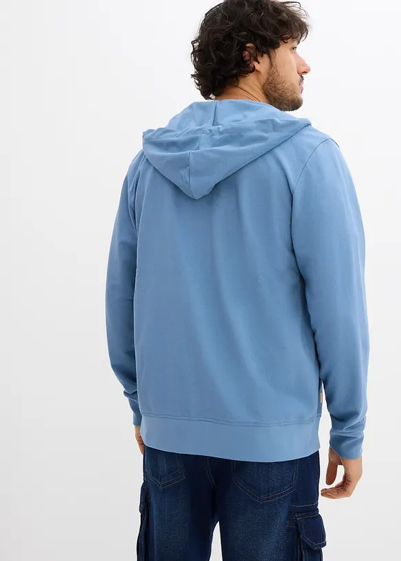 Kapuzen-Sweatjacke mit Lederimitat-Details in blau von hinten (im Anschnitt) - bonprix