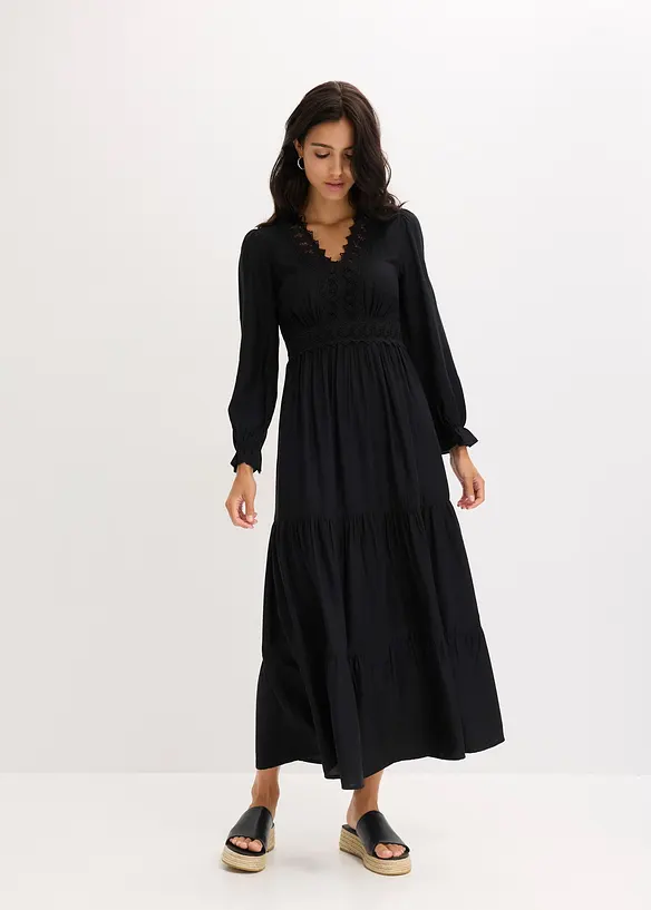 Maxikleid aus reiner Viskose in schwarz von vorne (Totalaufnahme) - bonprix Maxikleid aus reiner Viskose in schwarz von vorne (Totalaufnahme) - bonprix