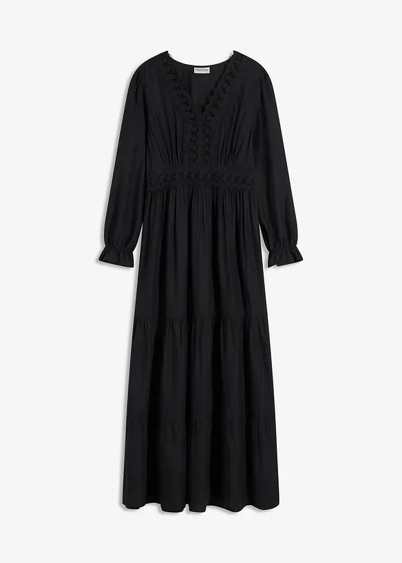 Maxikleid aus reiner Viskose in schwarz von vorne - bonprix Maxikleid aus reiner Viskose in schwarz von vorne - bonprix