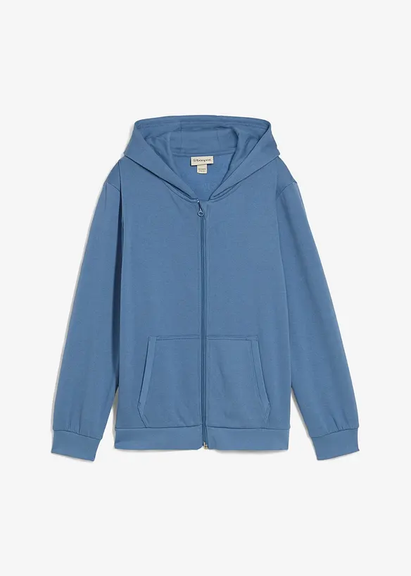 Kapuzen-Sweatjacke aus weichem Baumwoll-Mix in blau von vorne - bonprix