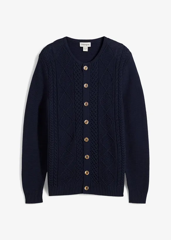 Trachten-Strickjacke in Regular Fit in blau von vorne - bonprix