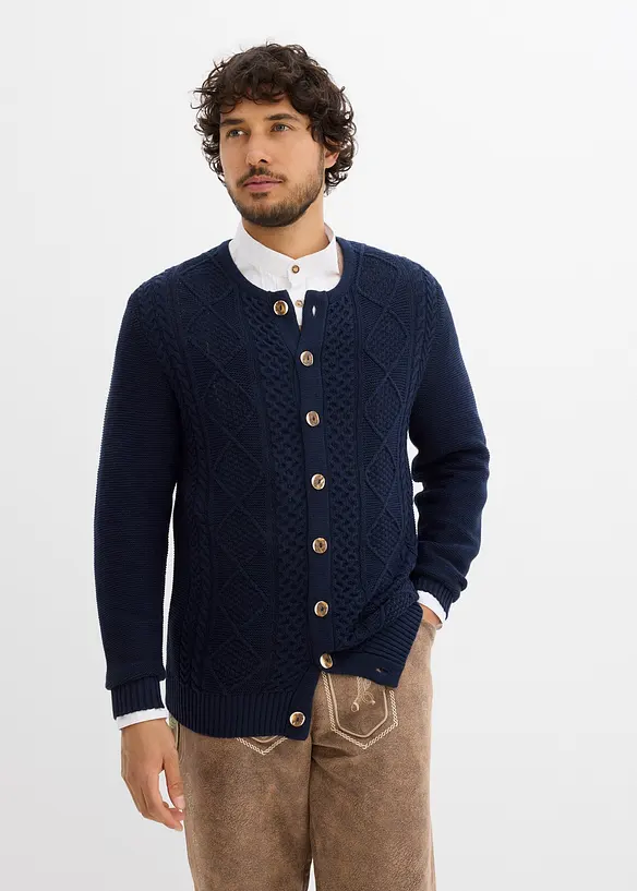 Trachten-Strickjacke in Regular Fit in blau von vorne (im Anschnitt) - bonprix