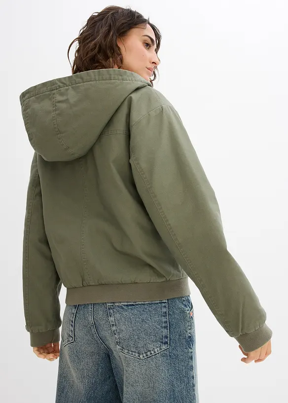 Outdoorjacke aus reiner Baumwolle in grün von hinten (im Anschnitt) - bonprix
