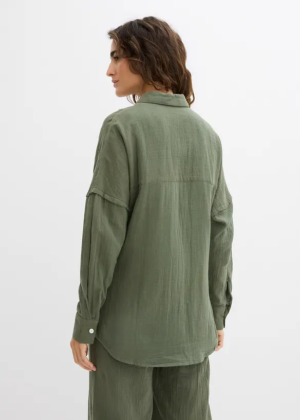Oversize-Hemd aus luftigem Musselin in grün von hinten (im Anschnitt) - bonprix