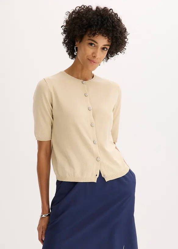 Feinstrickjacke aus feinem Viskose-Mix in beige von vorne (im Anschnitt) - bonprix Feinstrickjacke aus feinem Viskose-Mix in beige von vorne (im Anschnitt) - bonprix