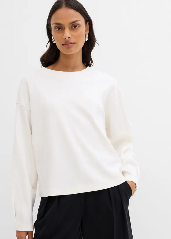 Langarmshirt aus reiner Baumwolle in beige von vorne (im Anschnitt) - bonprix Langarmshirt aus reiner Baumwolle in beige von vorne (im Anschnitt) - bonprix