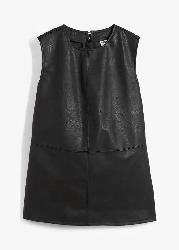 Lederimitat-Top in schwarz von vorne - bonprix
