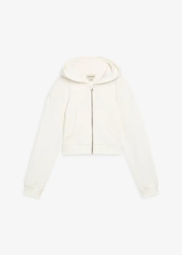 Kapuzen-Sweatjacke aus reiner Bio-Baumwolle in weiß von vorne - bonprix