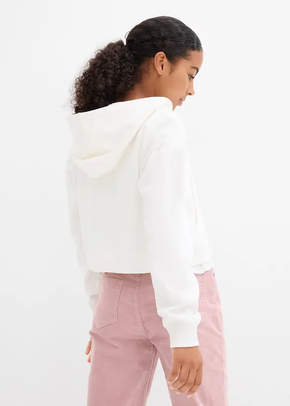 Kapuzen-Sweatjacke aus reiner Bio-Baumwolle in weiß von hinten (im Anschnitt) - bonprix