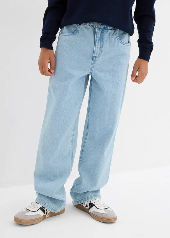 Loose Fit Schlupfjeans mit Bequembund, Straight in blau von vorne - bonprix