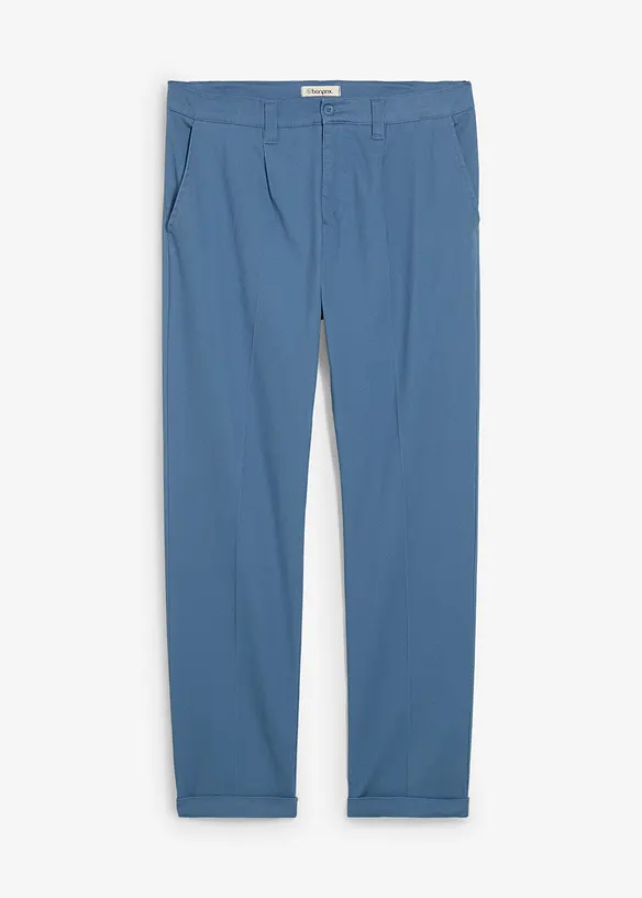 Regular-Fit Bundfaltenhose aus Baumwoll-Twill, Straight in blau von vorne - bonprix