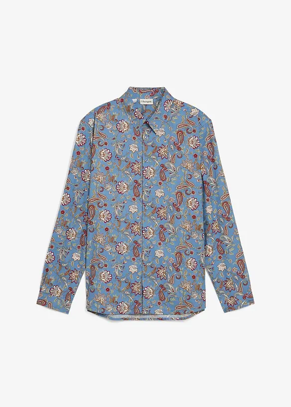 Business-Hemd aus Baumwoll-Popeline in Slim Fit in blau von vorne - bonprix