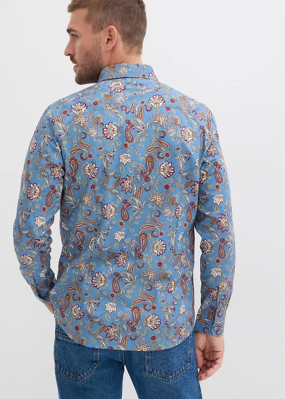 Business-Hemd aus Baumwoll-Popeline in Slim Fit in blau von hinten (im Anschnitt) - bonprix