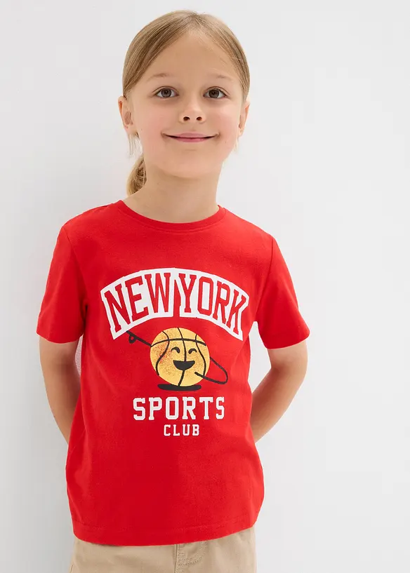 T-Shirt aus reiner Bio-Baumwolle (2er Pack) in rot von vorne (im Anschnitt) - bonprix
