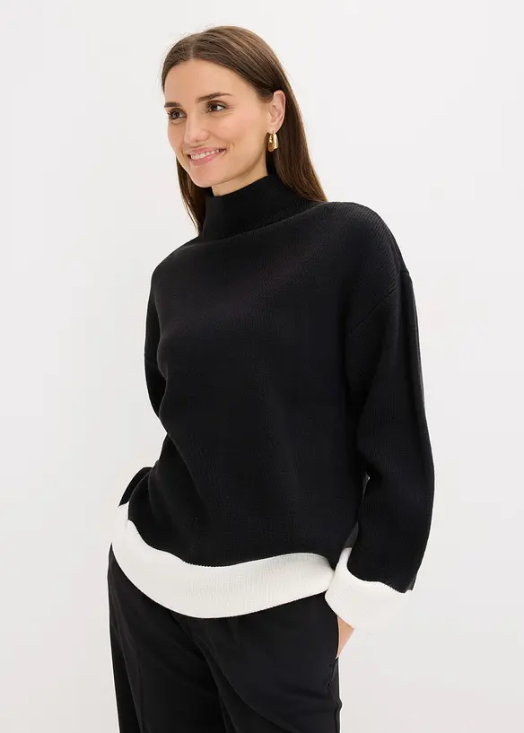 Oversize Pullover mit Stehkragen in schwarz von vorne (im Anschnitt) - bonprix Oversize Pullover mit Stehkragen in schwarz von vorne (im Anschnitt) - bonprix