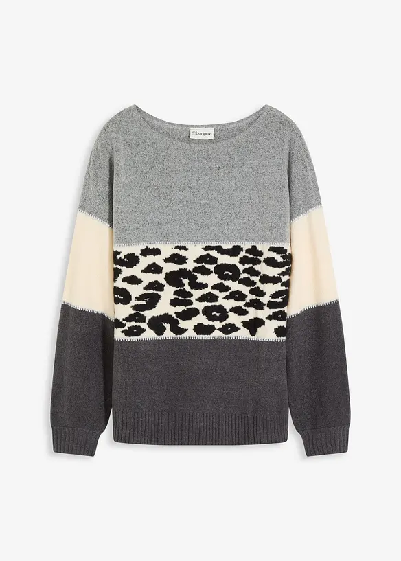 Oversize-Pullover mit U-Boot-Ausschnitt in grau von vorne - bonprix