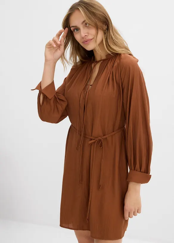 Umstands- und Stillblusenkleid aus fließender Viskose in braun von vorne (Totalaufnahme) - bonprix
