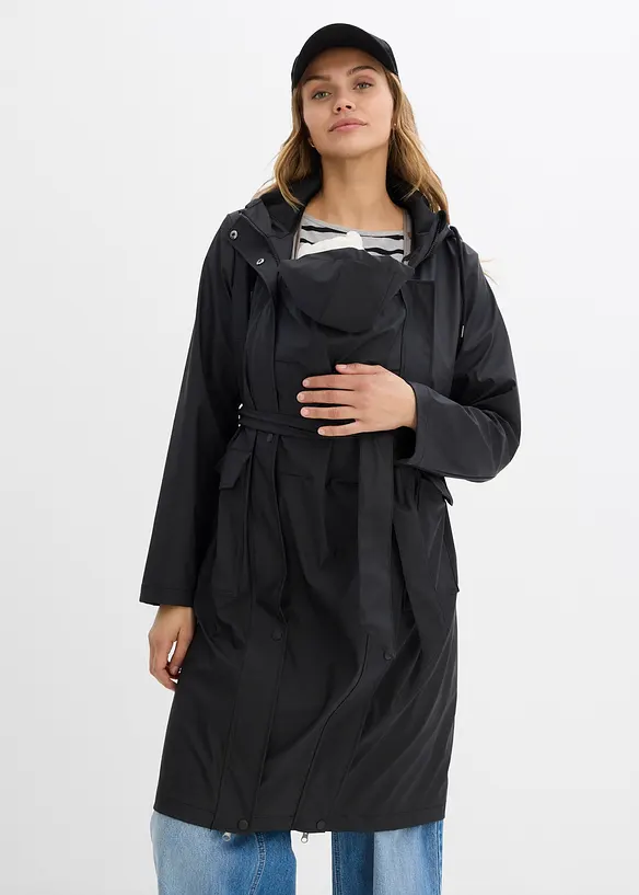 3-in-1 wind- und wasserdichter Umstands- und Tragemantel mit zwei Einsätzen in schwarz von vorne (Totalaufnahme) - bonprix
