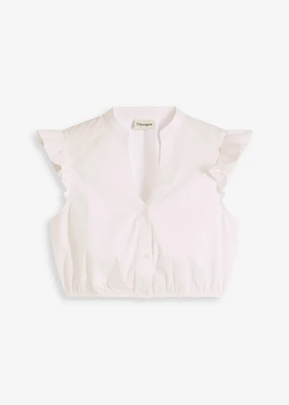 Dirndlbluse mit Stehkragen und Rüschen-Ärmel in weiß von vorne - bonprix Dirndlbluse mit Stehkragen und Rüschen-Ärmel in weiß von vorne - bonprix