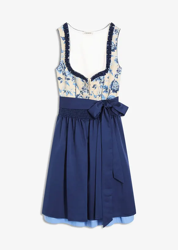 Dirndl mit Schürze (2-tlg.Set) in blau von vorne - bonprix