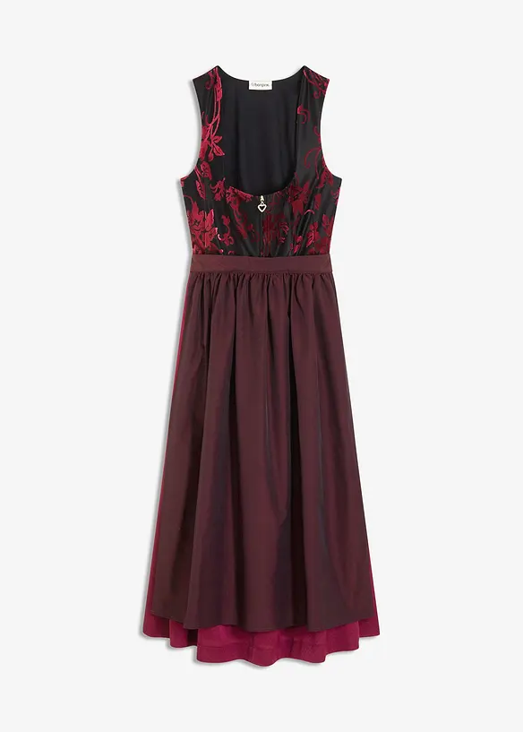 Dirndl mit Samt in Midilänge (2-tlg.Set) in rot von vorne - bonprix