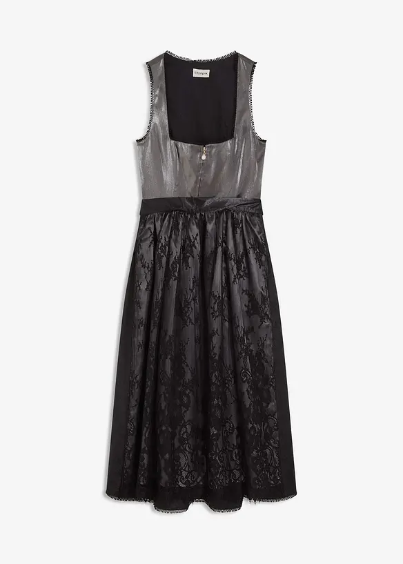 Dirndl mit glänzendem Mieder (2-tlg.Set) in schwarz von vorne - bonprix