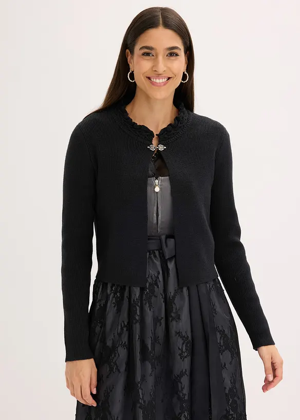 Trachten-Strickjacke in schwarz von vorne (im Anschnitt) - bonprix
