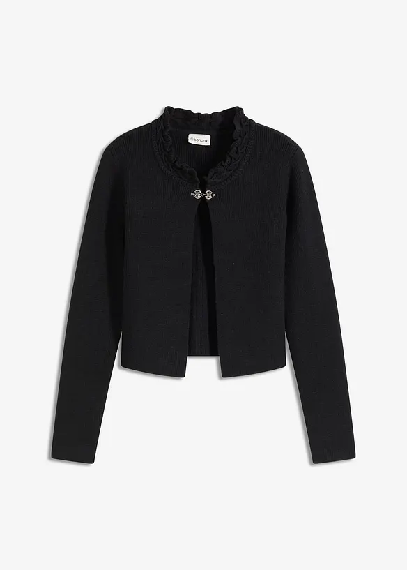 Trachten-Strickjacke in schwarz von vorne - bonprix