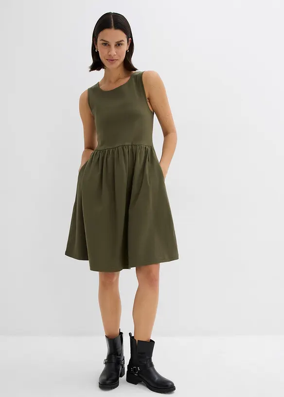 Shirtkleid mit Taschen aus reiner Baumwolle in grün von vorne (Totalaufnahme) - bonprix Shirtkleid mit Taschen aus reiner Baumwolle in grün von vorne (Totalaufnahme) - bonprix