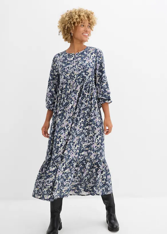 Blusenkleid aus fließender Viskose in blau von vorne (Totalaufnahme) - bonprix