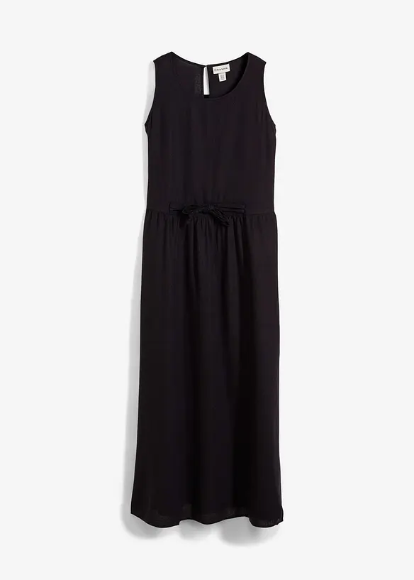 Maxikleid aus leichtem Leinen-Viskose-Mix in schwarz von vorne - bonprix