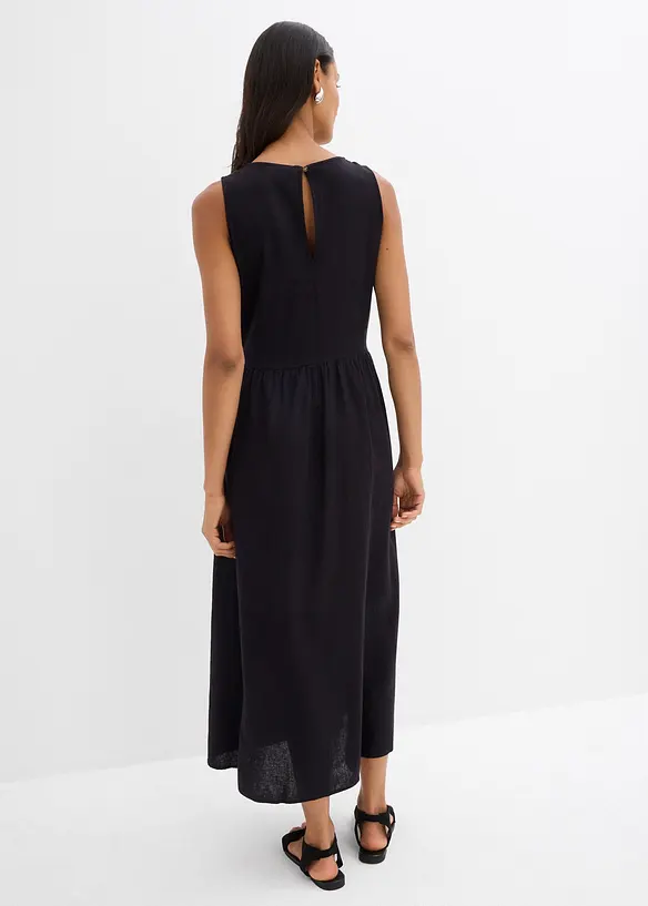 Maxikleid aus leichtem Leinen-Viskose-Mix in schwarz von hinten (Totalaufnahme) - bonprix