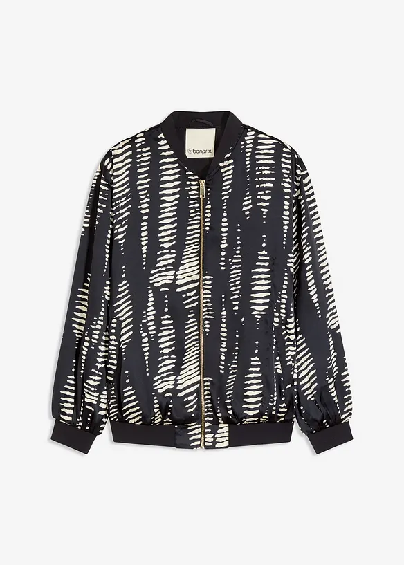 Blouson aus fließendem Satin in schwarz von vorne - bonprix