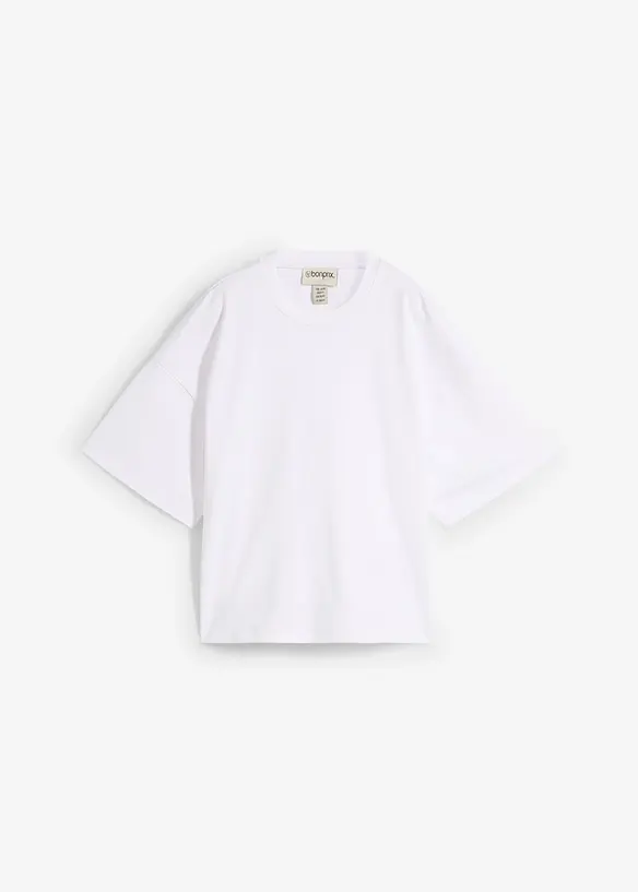 Kurzes Oversize-Shirt aus reiner schwerer Bio-Baumwolle in weiß von vorne - bonprix