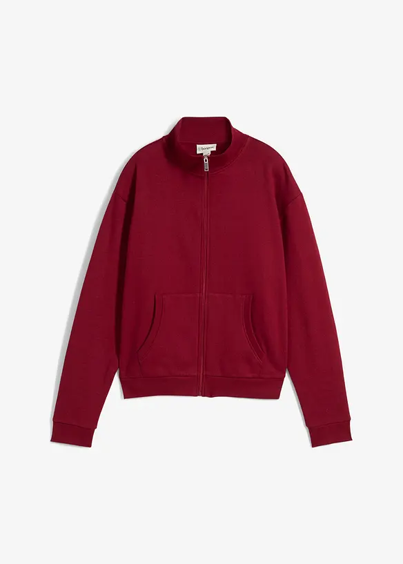 Sweatjacke aus reiner Bio-Baumwolle in rot von vorne - bonprix