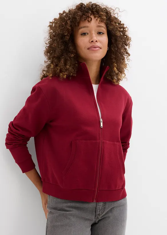 Sweatjacke aus reiner Bio-Baumwolle in rot von vorne (im Anschnitt) - bonprix