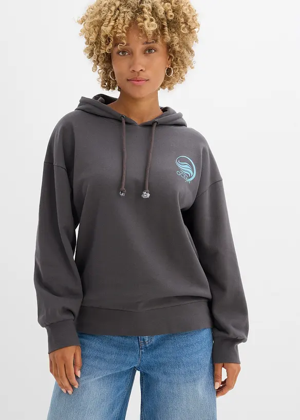 Kapuzensweatshirt aus reiner Baumwolle in grau von vorne (im Anschnitt) - bonprix Kapuzensweatshirt aus reiner Baumwolle in grau von vorne (im Anschnitt) - bonprix
