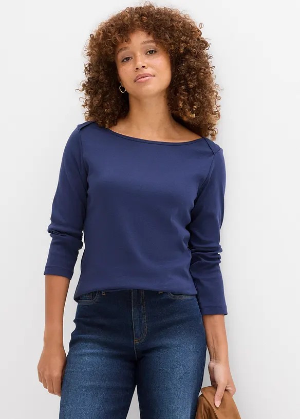 Shirt aus reiner Bio-Baumwolle in blau von vorne (im Anschnitt) - bonprix