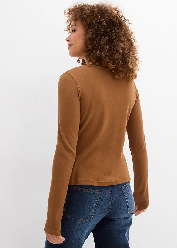 Kurzes Rippshirt mit reiner Bio-Baumwolle in braun von hinten (im Anschnitt) - bonprix