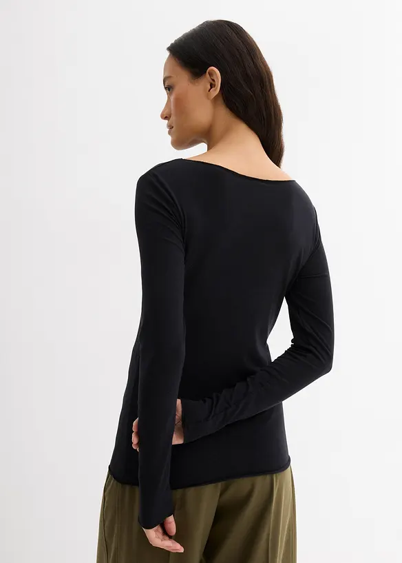 Leichtes Langarmshirt in schwarz von hinten (im Anschnitt) - bonprix
