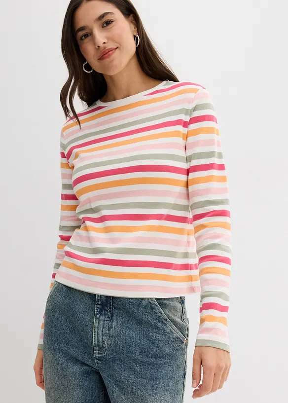 Langarmshirt aus reiner Baumwolle in pink von vorne (im Anschnitt) - bonprix