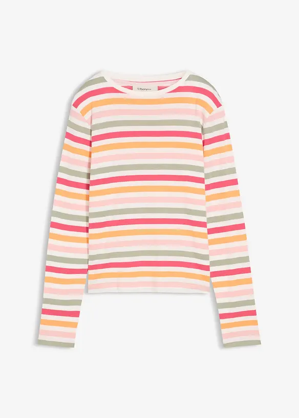Langarmshirt aus reiner Baumwolle in pink von vorne - bonprix