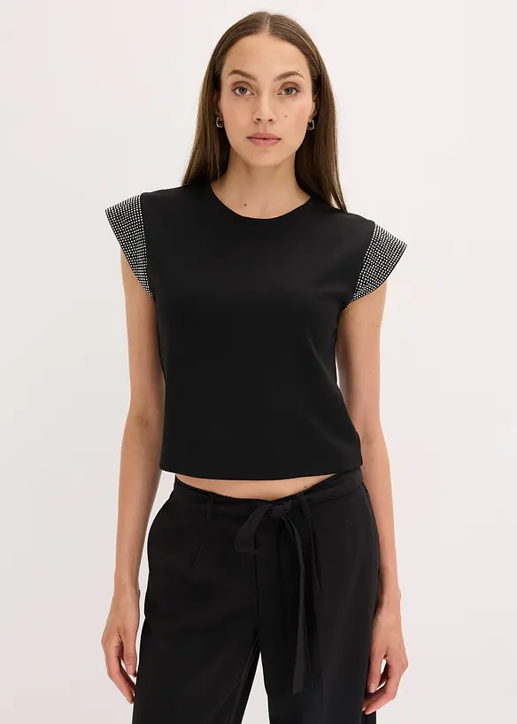 Shirt mit Schulterpolstern in schwarz von vorne (im Anschnitt) - bonprix