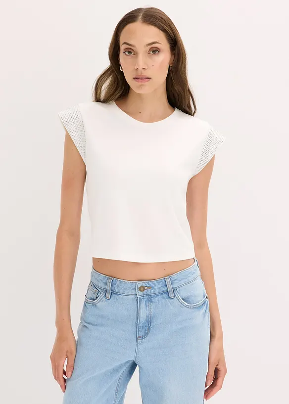 Shirt mit Schulterpolstern in weiß von vorne (im Anschnitt) - bonprix