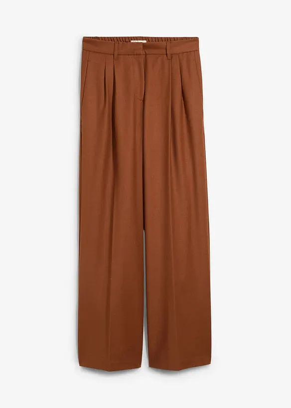 Wollhose mit Bundfalten in braun von vorne - bonprix