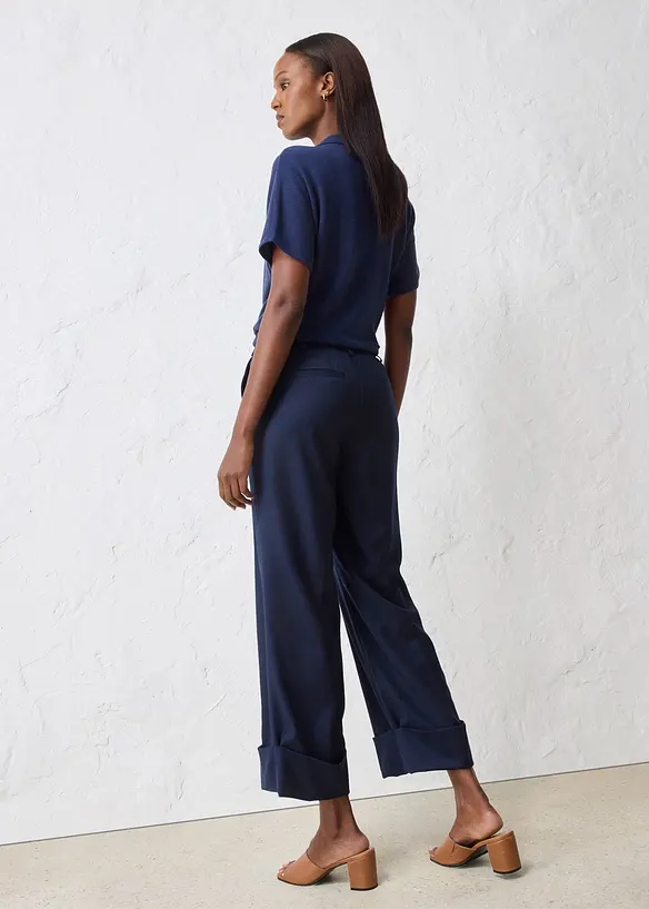 Flared Hose mit Wollanteil in blau von hinten - bonprix
