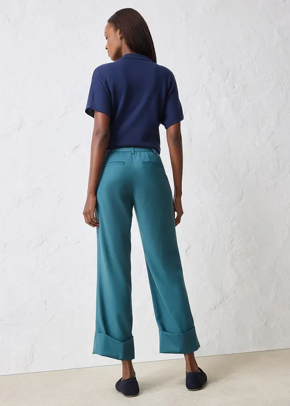 Flared Hose mit Wollanteil in petrol von hinten - bonprix