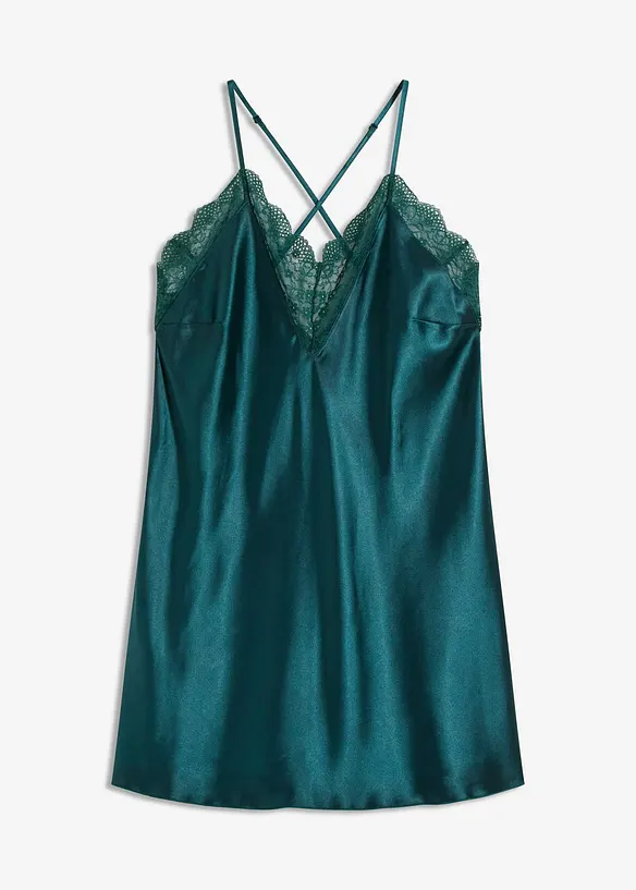 Satin Negligé in grün von vorne - bonprix