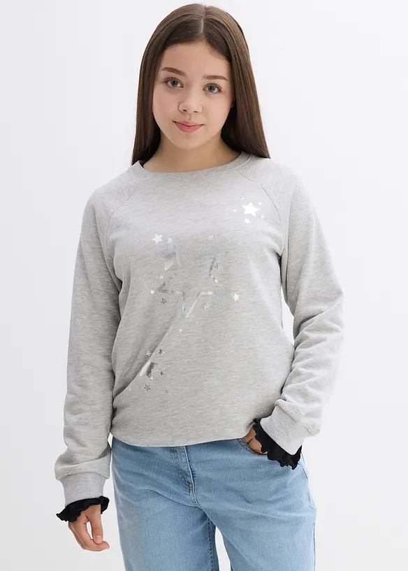Sweatshirt aus reiner Baumwolle in grau von vorne (im Anschnitt) - bonprix