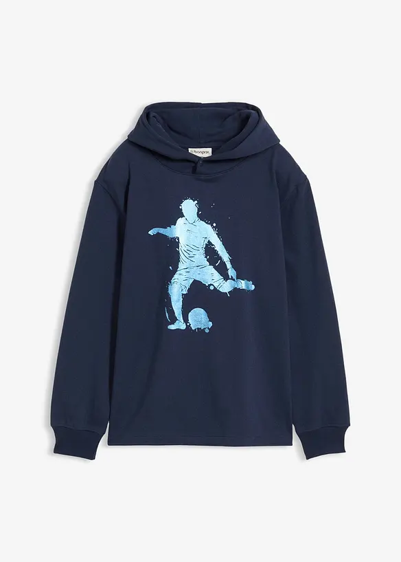 Hoodie aus weichem Baumwoll-Mix in blau von vorne - bonprix